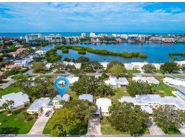 Aerial view of waterfront home community, showcasing location and neighborhood at 5936 Driftwood Ave # 16, Sarasota, FL 34231