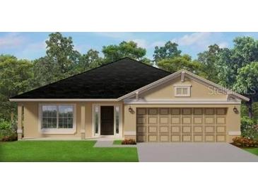 New single-story home with a two-car garage and attractive landscaping at 2640 Averland Loop, North Port, FL 34287