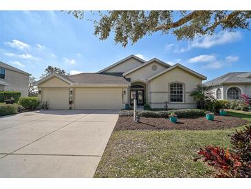 Charming single-story home featuring a three-car garage and nicely manicured landscaping at 2925 122Nd E Pl, Parrish, FL 34219