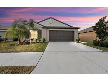 Two-story house with a two-car garage and landscaped lawn at 15304 Miller Creek Dr, Sun City Center, FL 33573