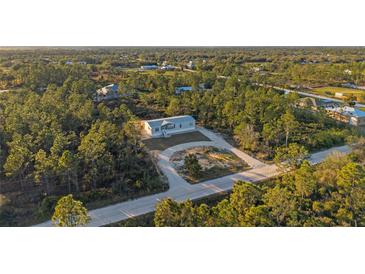 Aerial view of a single-Gathering home on a wooded lot with a long driveway at 7041 Alan Blvd, Punta Gorda, FL 33982