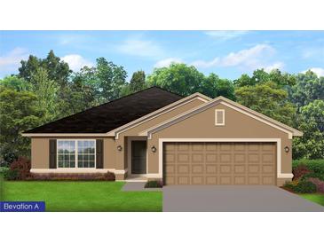 Charming single-story home with attached two car garage, well maintained lawn and neutral exterior color palette at 2636 Averland Loop, North Port, FL 34287