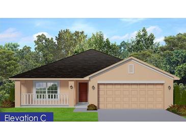 Charming one-story home featuring a covered front porch, two-car garage, and neutral exterior paint at 2652 Averland Loop, North Port, FL 34287