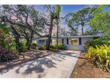 Charming home with a well-maintained lawn, mature trees, and a long driveway leading to the residence at 4062 S Shade Ave, Sarasota, FL 34231