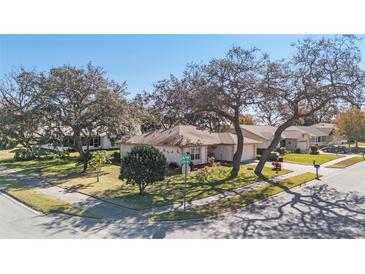 Aerial view of a residential neighborhood with single-Gathering homes and lush landscaping at 10810 Cedar Breaks Dr, Port Richey, FL 34668