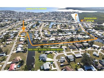 Aerial showing home's location with easy access to open water at 148 Salem Nw Ave, Port Charlotte, FL 33952