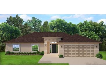 Single-story home with brown roof, two-car garage, and landscaping at 4063 Conestoga St, Port Charlotte, FL 33948