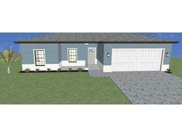 One-story home with blue siding, white trim, and a paved driveway at 3733 Basket St, North Port, FL 34288