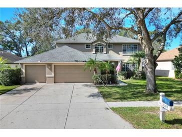 Two-story house with a three-car garage and landscaped lawn at 3507 Autumn Glen Dr, Valrico, FL 33596