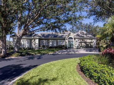 One-story house with a gray facade, shutters, and a driveway at 441 Tremingham Way, Venice, FL 34293