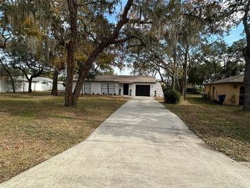 Single-story home with a long driveway and mature landscaping at 198 Tulsa Ave, Spring Hill, FL 34606