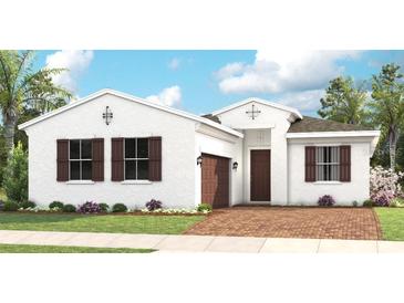 One-story home with brown roof, white walls, and brown accents at 14517 Coastal Woodland Ln, Parrish, FL 34219