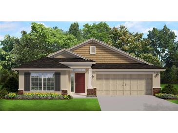 One-story home with attractive stone and shingle accents at 13233 Gulf Bay Ln, Spring Hill, FL 34609