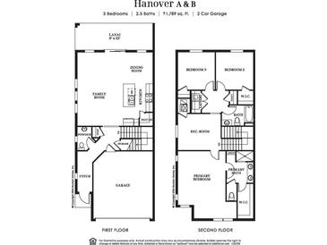 Two-story home floor plan, 3 bedrooms, 2.5 bathrooms, 2-car garage, Gathering and rec rooms at 13998 Emerald Fields Dr, Hudson, FL 34667