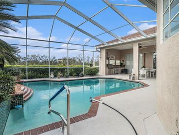 Inviting pool area with screened enclosure, spa, and outdoor kitchen at 331 Lewis Rd, Lithia, FL 33547