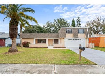Cute ranch-style home with a well-maintained lawn and attached garage at 3600 Landale Dr, Holiday, FL 34691