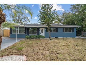 Newly renovated blue house with carport and well-maintained lawn at 3612 W Leila Ave, Tampa, FL 33611