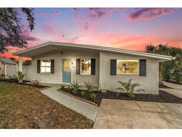 Charming single-story home featuring fresh white exterior and contrasting trim at sunset at 6317 S Lansdale Cir, Tampa, FL 33616