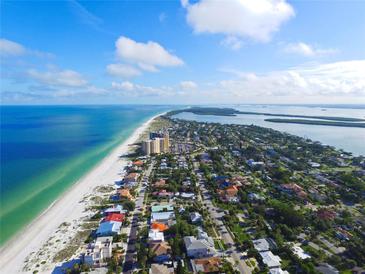 Aerial view of beachfront homes and community at 843 Eldorado Ave, Clearwater Beach, FL 33767