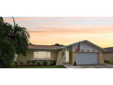 Attractive single-story home with landscaped yard and a two-car garage at 7698 Cardiff Ct, St Petersburg, FL 33709