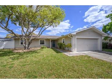 Single-story home with a landscaped lawn and attached garage at 3909 W Eden Roc Cir, Tampa, FL 33634