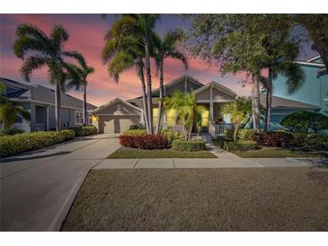 Beautiful one-story home with a landscaped yard and palm trees at 5606 Seagrass Pl, Apollo Beach, FL 33572