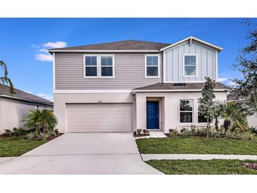 Two-story house with a blue door and attached garage at 14741 Summer Branch Dr, Lithia, FL 33547