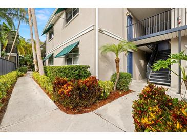 Well-maintained building exterior with landscaped grounds and walkway at 3817 W Platt St # 306, Tampa, FL 33609