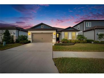 Attractive one-story home with a two-car garage and well-manicured landscaping at 12940 Brookside Moss Dr, Riverview, FL 33579