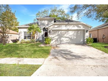 Cute one-story house with a two-car garage and well-manicured lawn at 5301 Watson Rd, Riverview, FL 33578