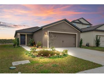 One-story home with a two-car garage and landscaped front yard at 30148 Fedora Cir, Brooksville, FL 34602