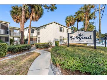 The Vineyard Condominium building, featuring a landscaped walkway and parking at 4611 W North B St # 129, Tampa, FL 33609