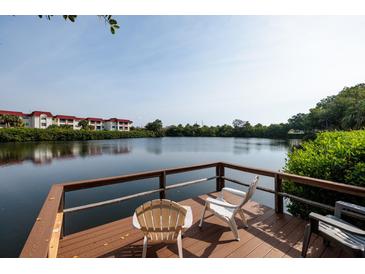 Relaxing waterfront dock with chairs, offering peaceful lake views at 4550 Overlook Ne Dr # 258, St Petersburg, FL 33703