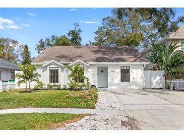 Charming single-story home with a freshly painted exterior, landscaping, and a paved driveway at 3815 W San Juan St, Tampa, FL 33629