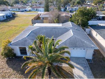 Single story home with a large yard, driveway and mature landscaping at 3220 Salisbury Dr, Holiday, FL 34691