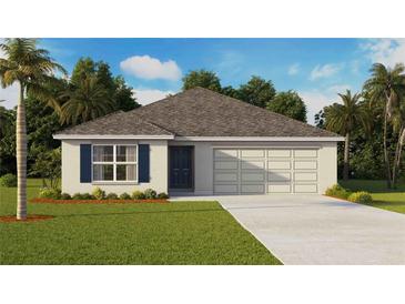 One-story home with two-car garage and landscaped lawn at 7820 Wheat Stone Dr, Zephyrhills, FL 33540