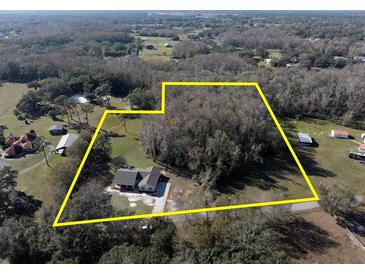 Aerial view showing a house on a large lot with surrounding trees at 18420 Burrell Rd, Odessa, FL 33556