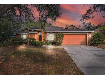 Single-story house with orange siding, attached garage, and landscaping at 4020 Concord Way, Plant City, FL 33566