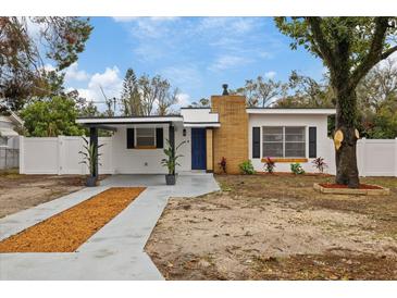 Updated home exterior boasts a modern design, landscaped yard, and a long driveway at 303 E 120Th Ave, Tampa, FL 33612