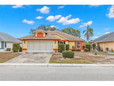 Attractive single-story home with a two-car garage and well-manicured landscaping at 217 Linger Ln, Sun City Center, FL 33573