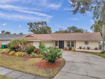 Single-story home with landscaped yard and attached garage at 9923 119Th Way, Seminole, FL 33772