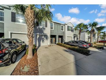 Two-story townhome with attached garage and landscaping at 8967 Indigo Trail Loop, Riverview, FL 33578