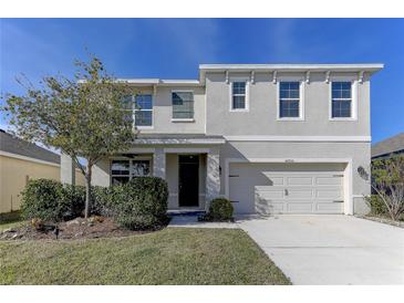 Two-story house with a two-car garage and landscaped front yard at 30755 Summer Sun Loop, Wesley Chapel, FL 33545