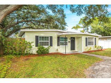 Updated light-green house with landscaped yard and driveway at 4113 S Drexel Ave, Tampa, FL 33611