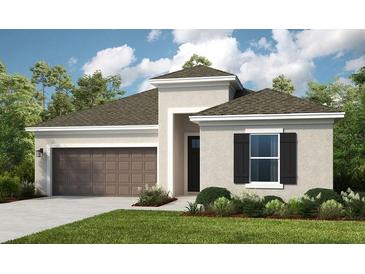 One-story home with brown garage door and shutters at 2061 Longliner Loop, Wesley Chapel, FL 33543