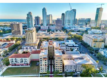 Aerial view of a condo building, showcasing its location in a vibrant city with water views at 130 4Th N Ave # 414, St Petersburg, FL 33701