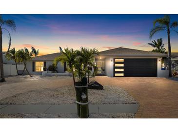 Updated home with modern garage door and attractive landscaping at 6518 Senegal Palm Way, Apollo Beach, FL 33572