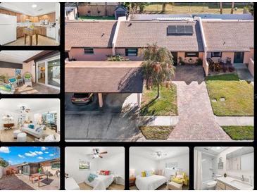 Aerial view of charming villa, showcasing its layout, landscaping, and carport at 7262 55Th N Ave, St Petersburg, FL 33709