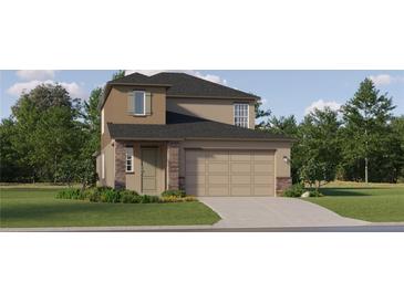 Two-story house with stone accents and a two-car garage at 11729 71St E Ave, Palmetto, FL 34221