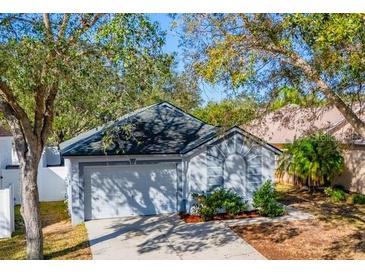 Charming one-story home with a gray exterior, attached garage, and well-manicured landscaping at 5605 Tanagergrove Way, Lithia, FL 33547